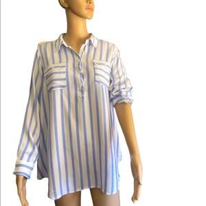 Isabel Maternity Tunic L Pregnancy Motherhood Stripes Collared Top White Blue